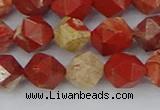 CRE347 15.5 inches 10mm faceted nuggets red jasper beads