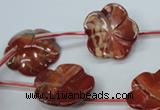 CRE62 15.5 inches 24mm carved flower red jasper beads wholesale