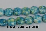 CRF116 15.5 inches 10mm flat round dyed rain flower stone beads