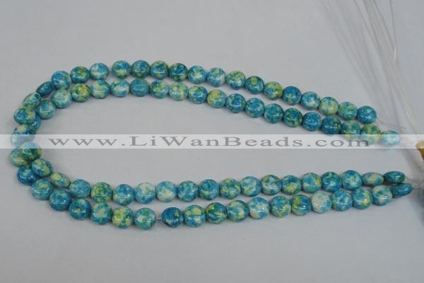 CRF116 15.5 inches 10mm flat round dyed rain flower stone beads