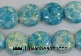 CRF119 15.5 inches 16mm flat round dyed rain flower stone beads