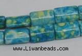 CRF138 15.5 inches 10*15mm flat tube dyed rain flower stone beads