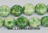 CRF198 15.5 inches 14mm flat round dyed rain flower stone beads