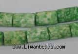 CRF218 15.5 inches 10*15mm flat tube dyed rain flower stone beads