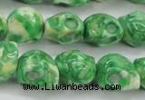 CRF371 15.5 inches 11*12mm skull dyed rain flower stone beads