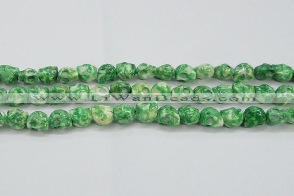 CRF371 15.5 inches 11*12mm skull dyed rain flower stone beads