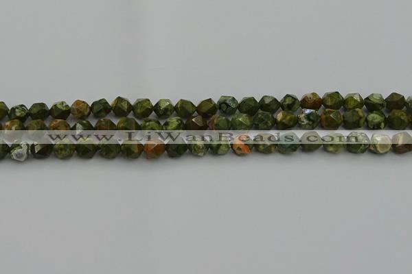 CRH161 15.5 inches 6mm faceted nuggets rhyolite gemstone beads