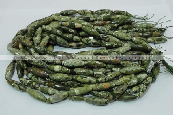 CRH70 15.5 inches 10*30mm faceted rice rhyolite beads wholesale