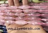 CRI117 15.5 inches 10*30mm faceted rice rose quartz beads