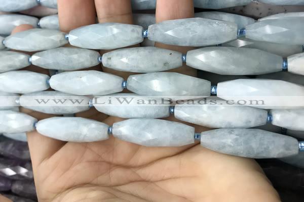 CRI119 15.5 inches 10*30mm faceted rice aquamarine beads