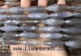 CRI125 15.5 inches 10*30mm faceted rice grey agate gemstone beads