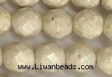 CRJ627 15.5 inches 6mm faceted round white fossil jasper beads