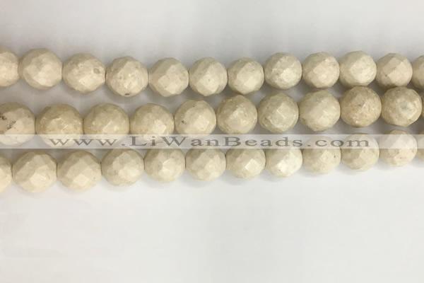 CRJ629 15.5 inches 10mm faceted round white fossil jasper beads