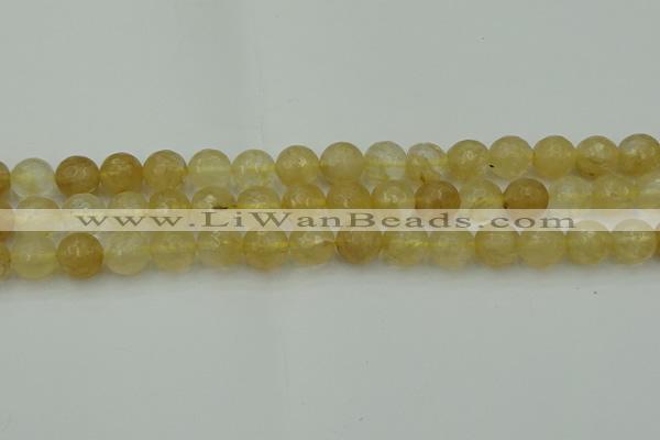 CRO1034 15.5 inches 12mm faceted round yellow watermelon quartz beads