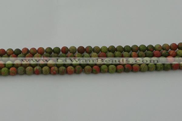 CRO1061 15.5 inches 6mm round matte unakite beads wholesale