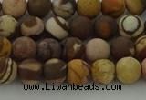 CRO1071 15.5 inches 6mm round matte brown zebra jasper beads