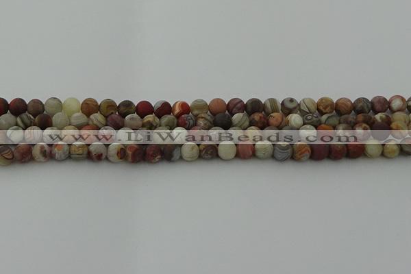 CRO1091 15.5 inches 6mm round matte laguna lace agate beads