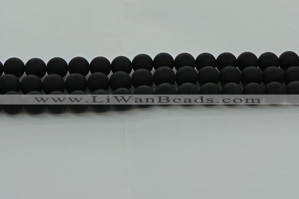 CRO1134 15.5 inches 12mm round matte black agate gemstone beads