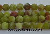 CRO1150 15.5 inches 4mm round matte green dragon serpentine jasper beads