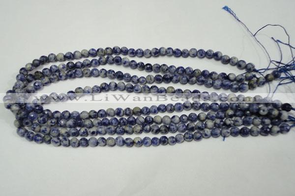 CRO771 15.5 inches 6mm faceted round blue spot stone beads wholesale