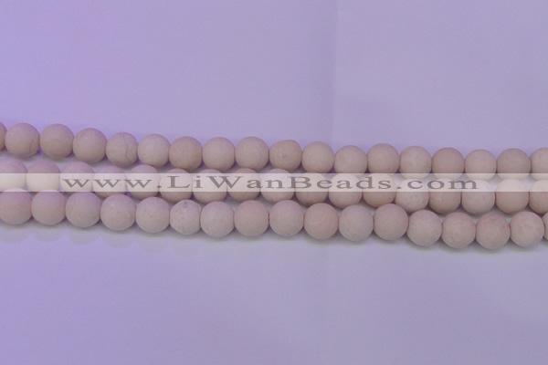 CRO794 15.5 inches 12mm round matte rice white fossil beads