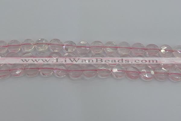 CRQ138 15.5 inches 12mm faceted coin natural rose quartz beads