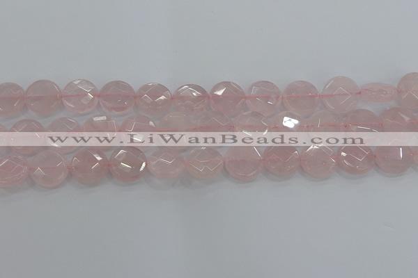 CRQ139 15.5 inches 15mm faceted coin natural rose quartz beads