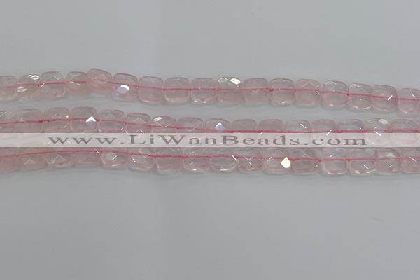 CRQ154 15.5 inches 10mm faceted square natural rose quartz beads