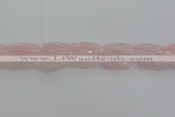 CRQ195 15.5 inches 10*30mm faceted rice natural rose quartz beads