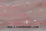 CRQ381 15.5 inches 10*30mm faceted rice rose quartz beads