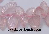 CRQ385 15.5 inches 15*18mm - 15*25mm carved leaf rose quartz beads