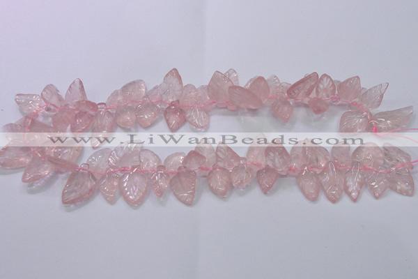 CRQ385 15.5 inches 15*18mm - 15*25mm carved leaf rose quartz beads