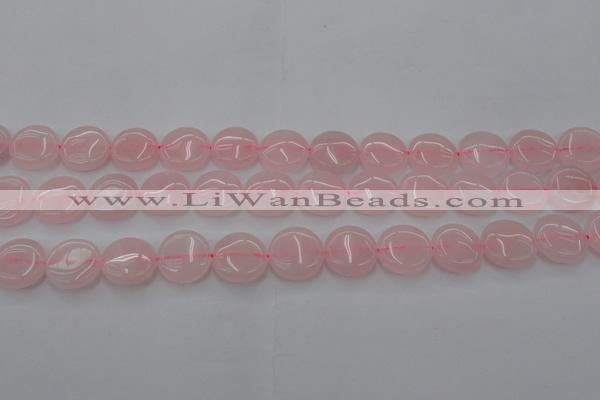 CRQ601 15.5 inches 12mm flat round rose quartz beads wholesale