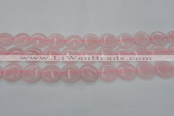 CRQ603 15.5 inches 18mm flat round rose quartz beads wholesale