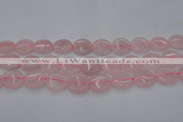 CRQ604 15.5 inches 20mm flat round rose quartz beads wholesale