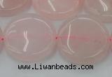 CRQ605 15.5 inches 25mm flat round rose quartz beads wholesale