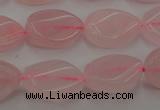 CRQ640 15.5 inches 13*18mm twisted flat teardrop rose quartz beads