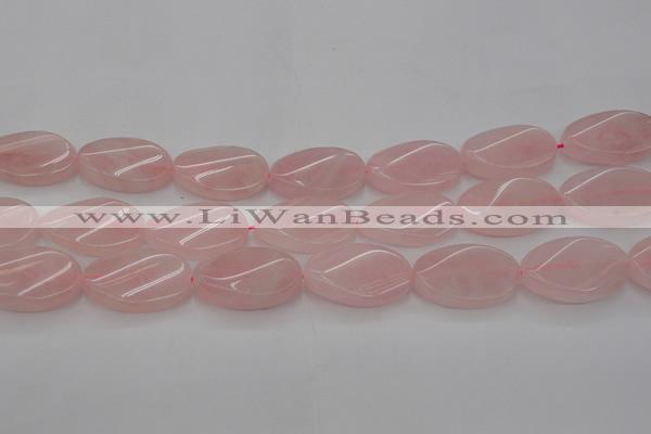 CRQ645 15.5 inches 18*25mm twisted oval rose quartz beads