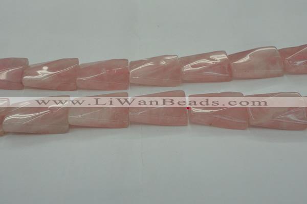 CRQ651 15.5 inches 20*30mm twisted rectangle rose quartz beads