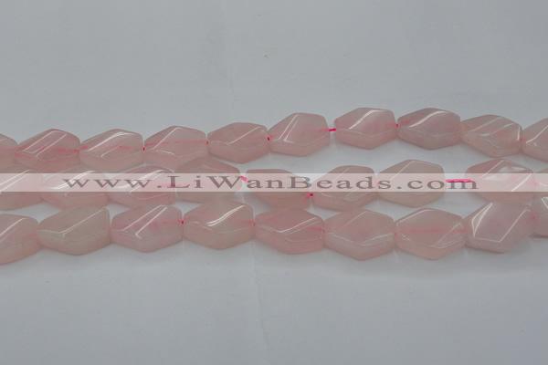 CRQ653 15.5 inches 15*20mm twisted hexagon rose quartz beads