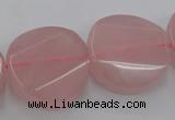 CRQ663 15.5 inches 25mm twisted coin rose quartz beads