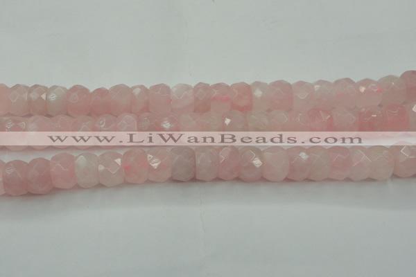 CRQ686 15.5 inches 8*14mm faceted rondelle rose quartz beads