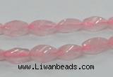 CRQ69 15.5 inches 6*12mm twisted rice natural rose quartz beads