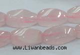 CRQ71 15.5 inches 10*22mm twisted rice natural rose quartz beads