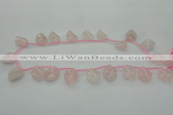 CRQ732 Top drilled 15*20mm twisted marquise rose quartz beads