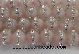 CRQ820 15.5 inches 6mm round rose quartz with rhinestone beads