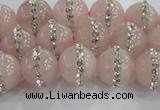 CRQ821 15.5 inches 8mm round rose quartz with rhinestone beads