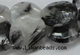 CRU05 15.5 inches 25mm faceted flat round black rutilated quartz beads