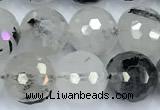 CRU1071 15 inches 8mm faceted round black rutilated quartz beads