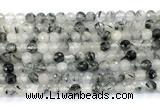 CRU1091 15.5 inches 6mm faceted round black rutilated quartz gemstone beads